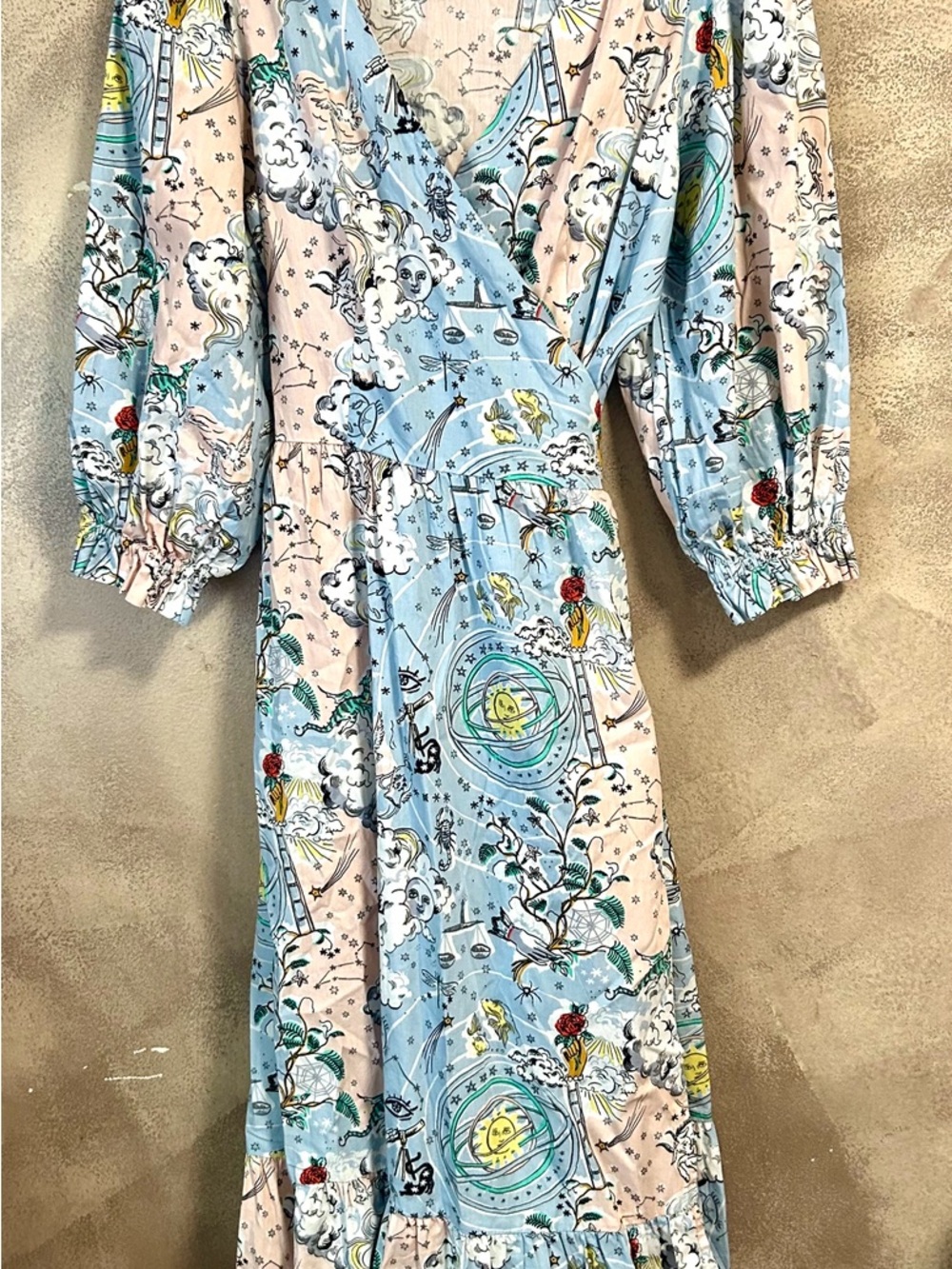 Cath Kidston Pastel Blue and Blush Celestial Wrap Maxi Dress